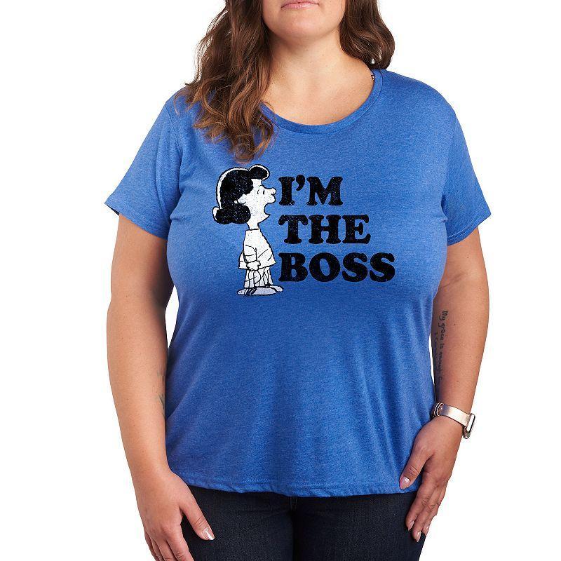 Plus Peanuts Lucy Im The Boss Graphic Tee, Womens Grey Royal Blue Product Image