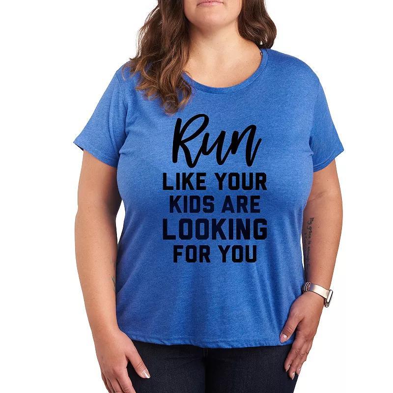 Plus Run Like Your Kids Are Looking For You Graphic Tee, Womens Grey Royal Blue Product Image