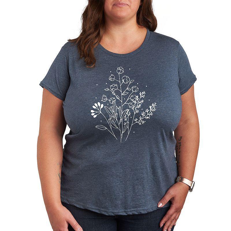 Plus Fall Flowers Graphic Tee, Womens Heather Grey Product Image