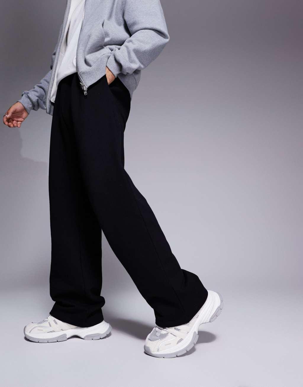 ASOS DESIGN premium heavyweight wide leg sweatpants 400gsm in black Product Image