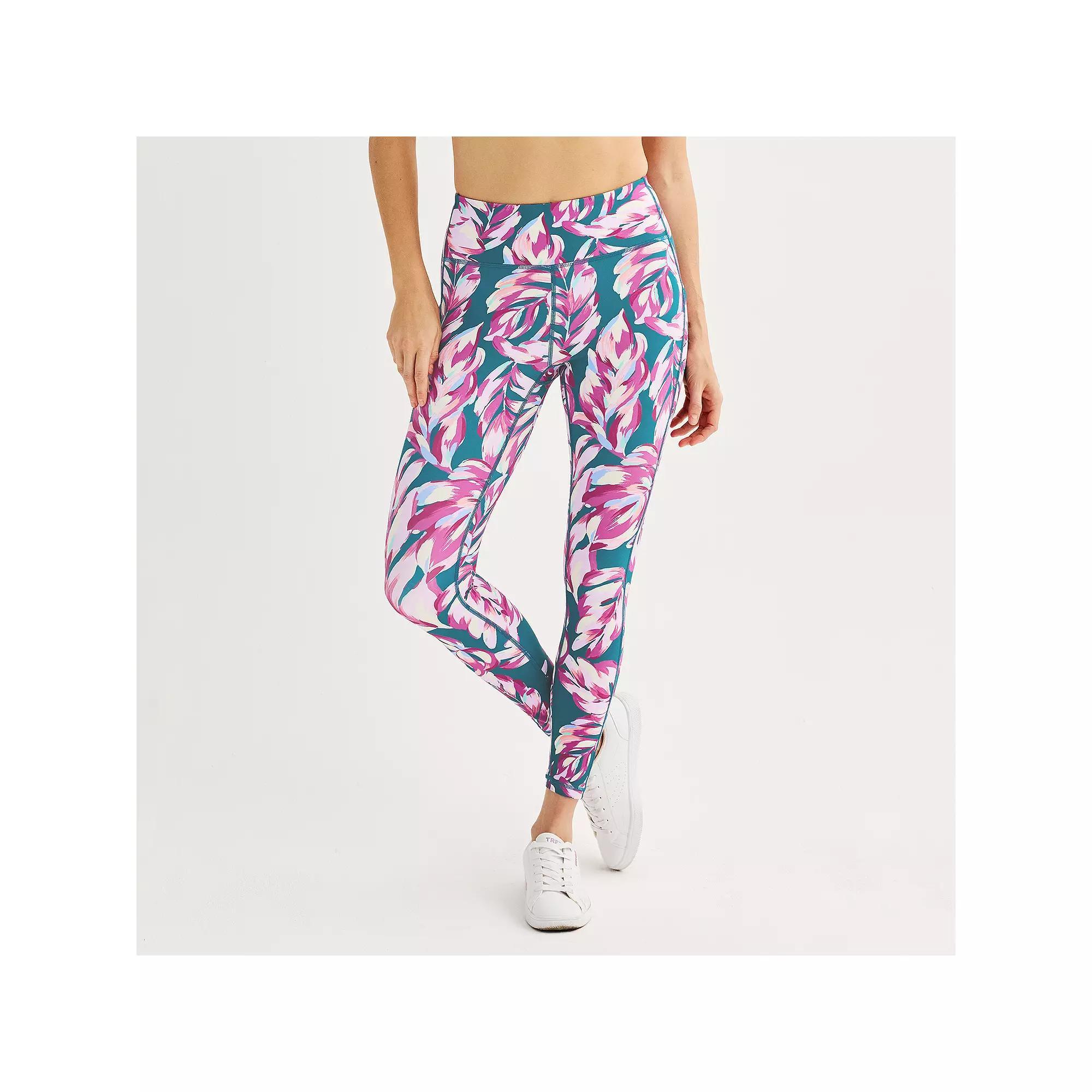 Womens Tek Gear Ultrastretch High-Waisted Side Pocket 7/8 Leggings Blue Foliage Product Image