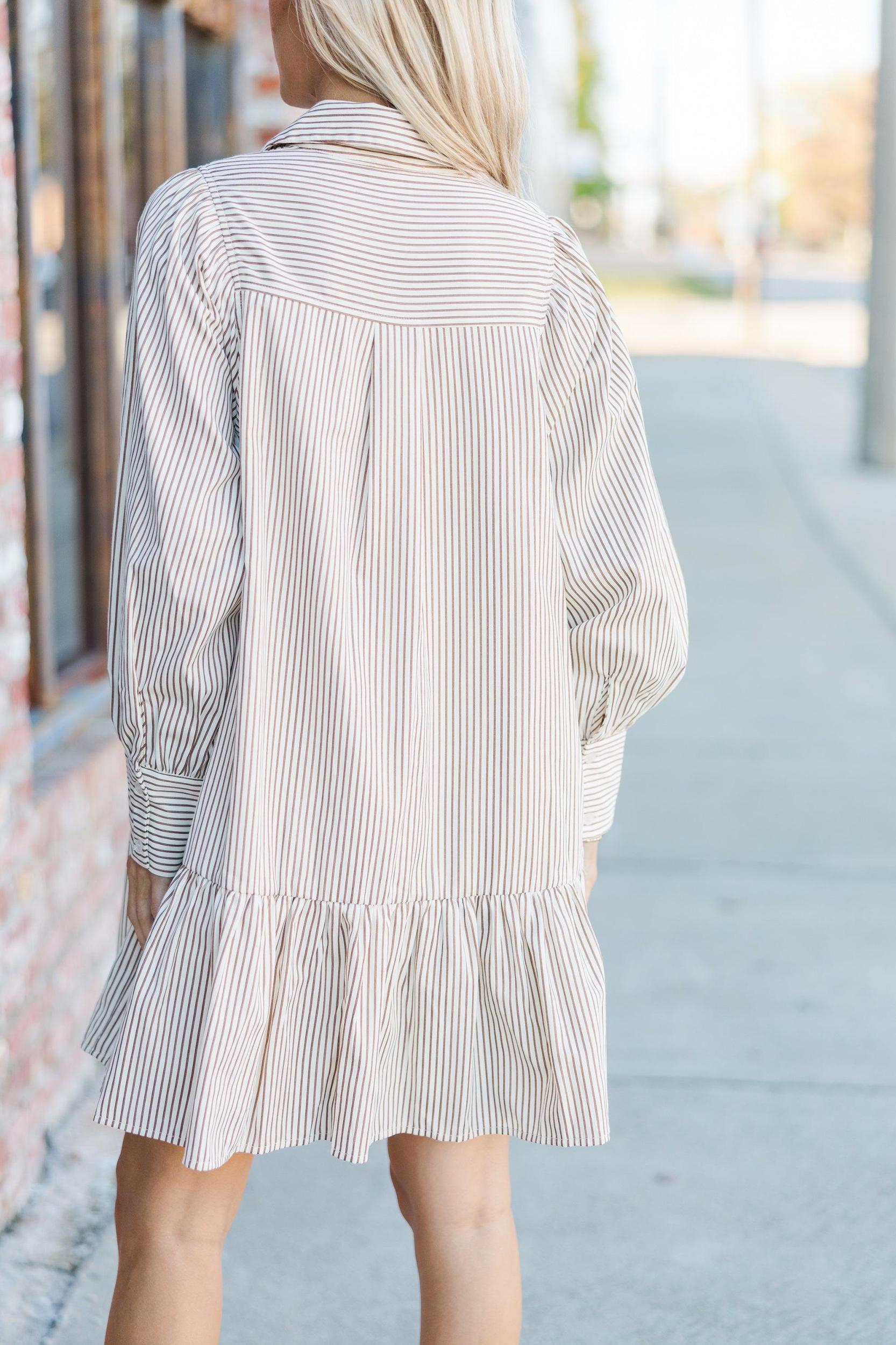 Stay A While Brown Striped Dress Female Product Image