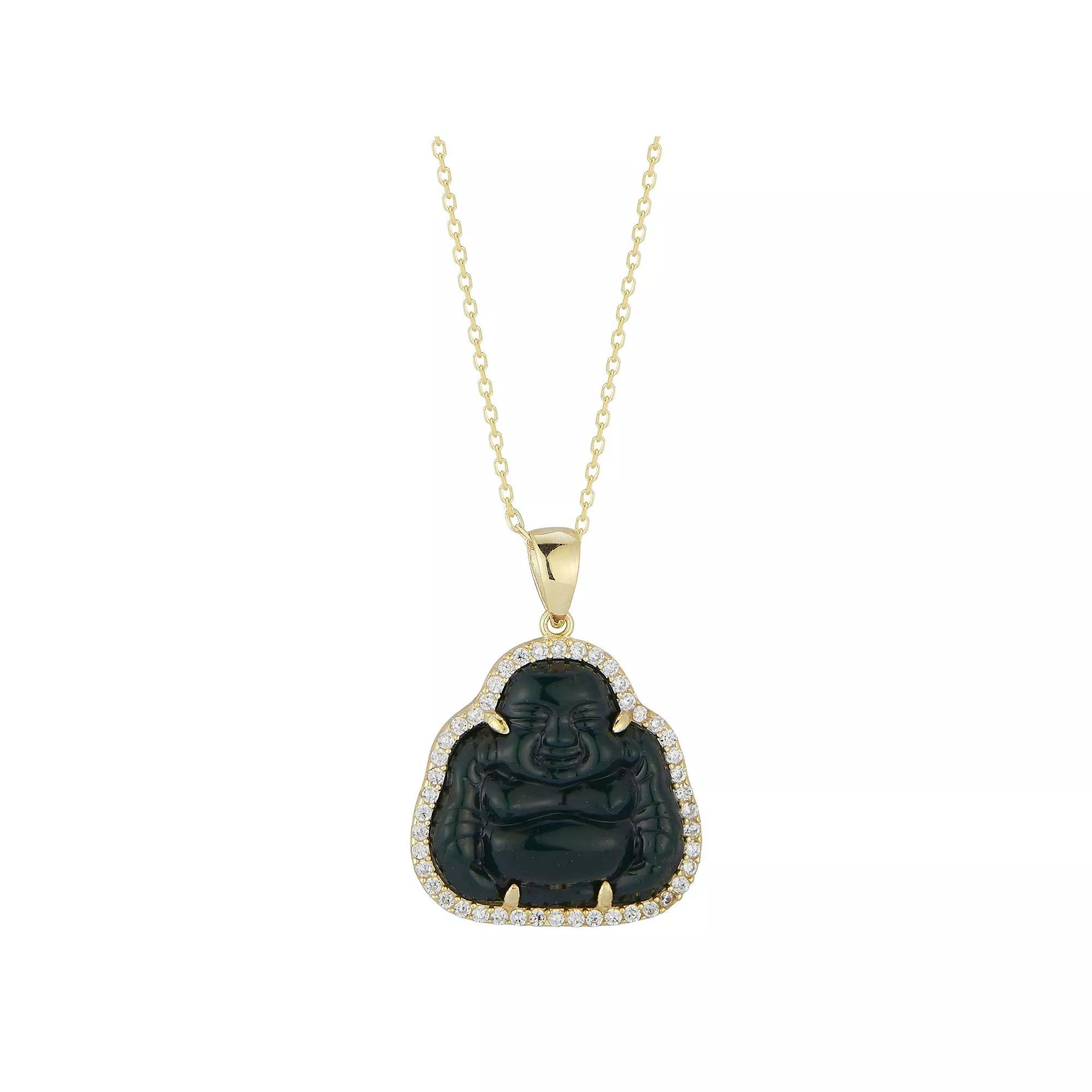 Sunkissed Sterling Cubic Zirconia & Resin Buddha Pendant Necklace, Women's, Size: 18", Gold Tone Blue Product Image