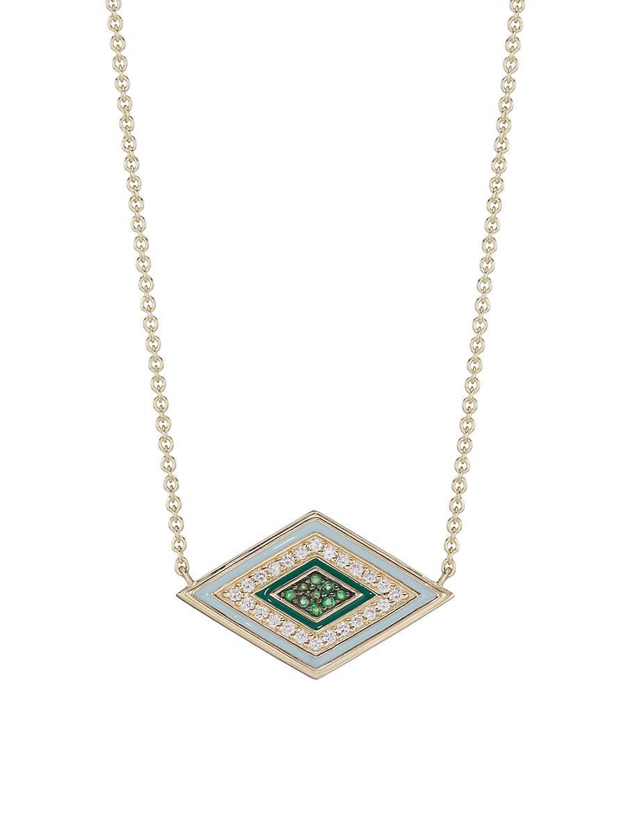 Womens 14K Yellow Gold, Diamond & Emerald Large Groovy Evil Eye Pendant Necklace Product Image