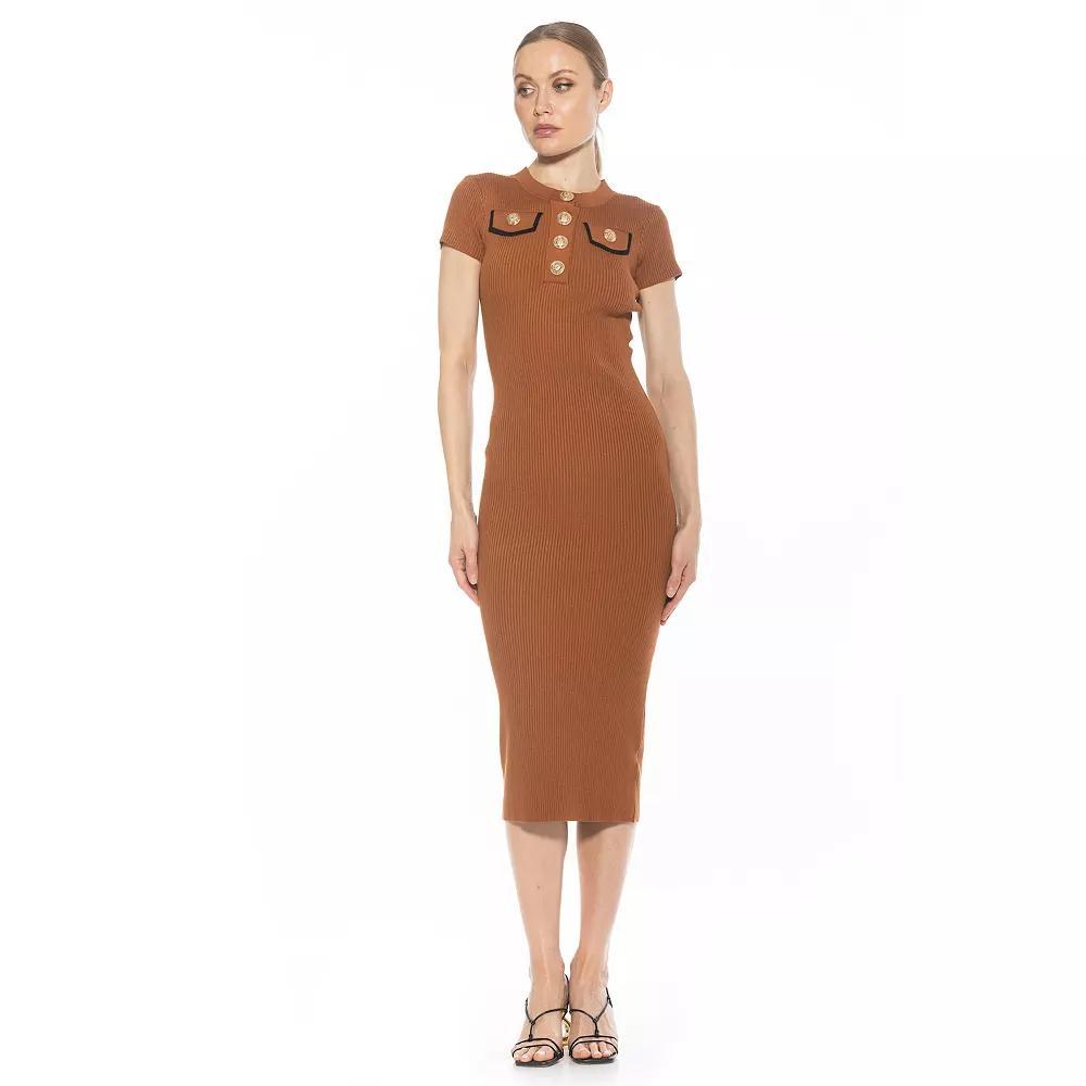 Women's ALEXIA ADMOR Rhys Ribbed Knit Short Sleeve Midi Dress, Size: XL, Camel Product Image