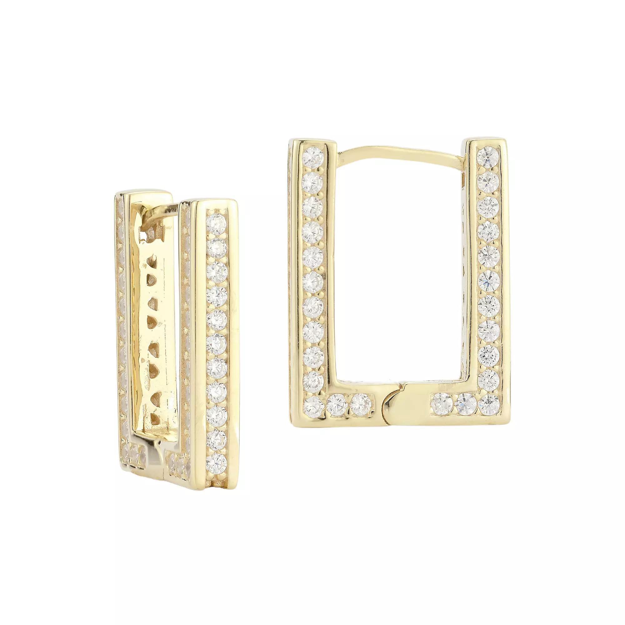 Sunkissed Sterling Cubic Zirconia Small Rectangular Hoop Earrings, Women's, Gold Tone Product Image