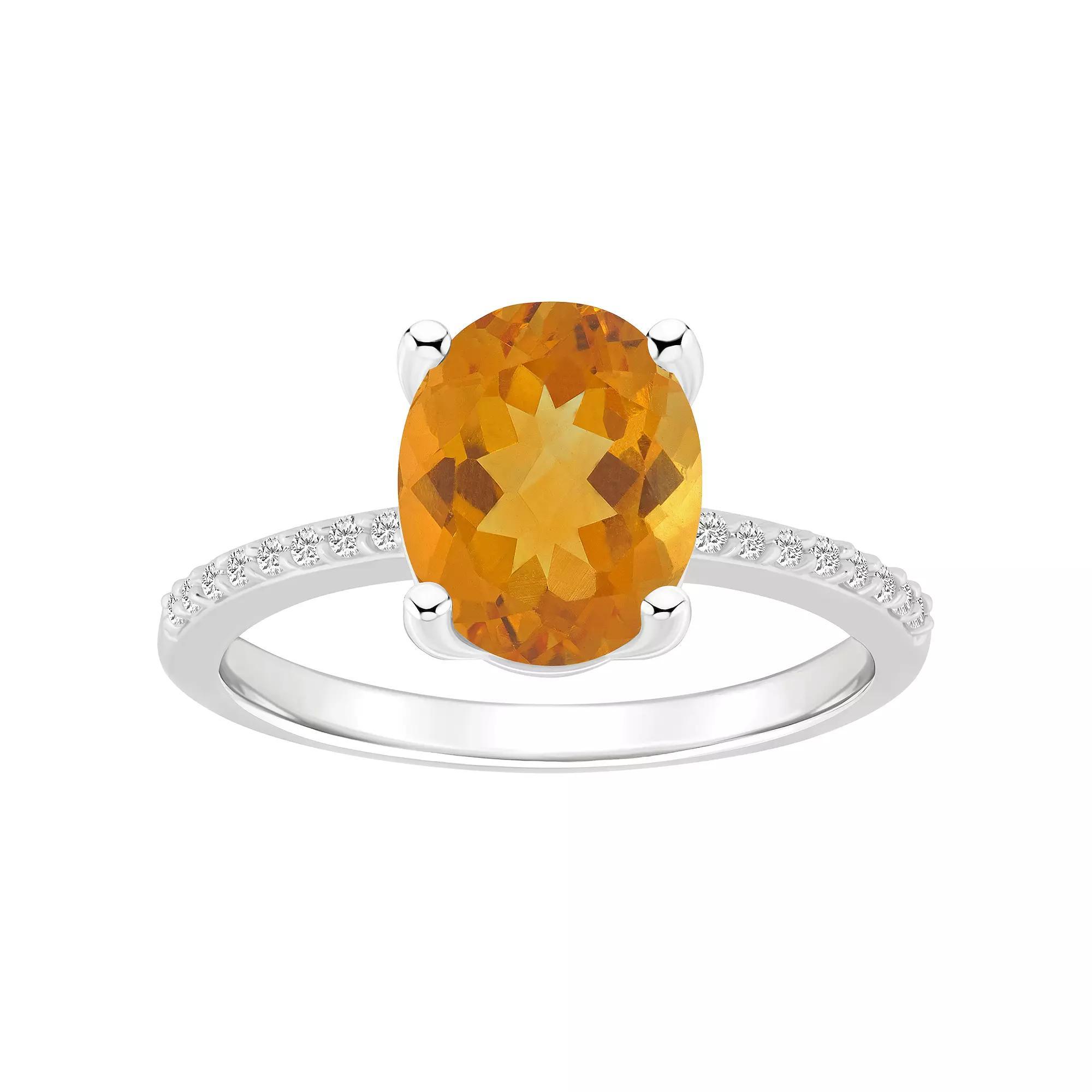 Alyson Layne 14k White Gold Oval Citrine & 1/10 Carat T.W. Diamond Ring, Women's, Size: 7 Product Image