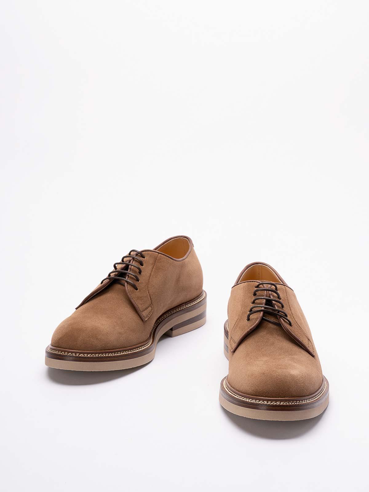 BRUNELLO CUCINELLI Leather-trimmed Suede Derby Shoes In Brown Product Image