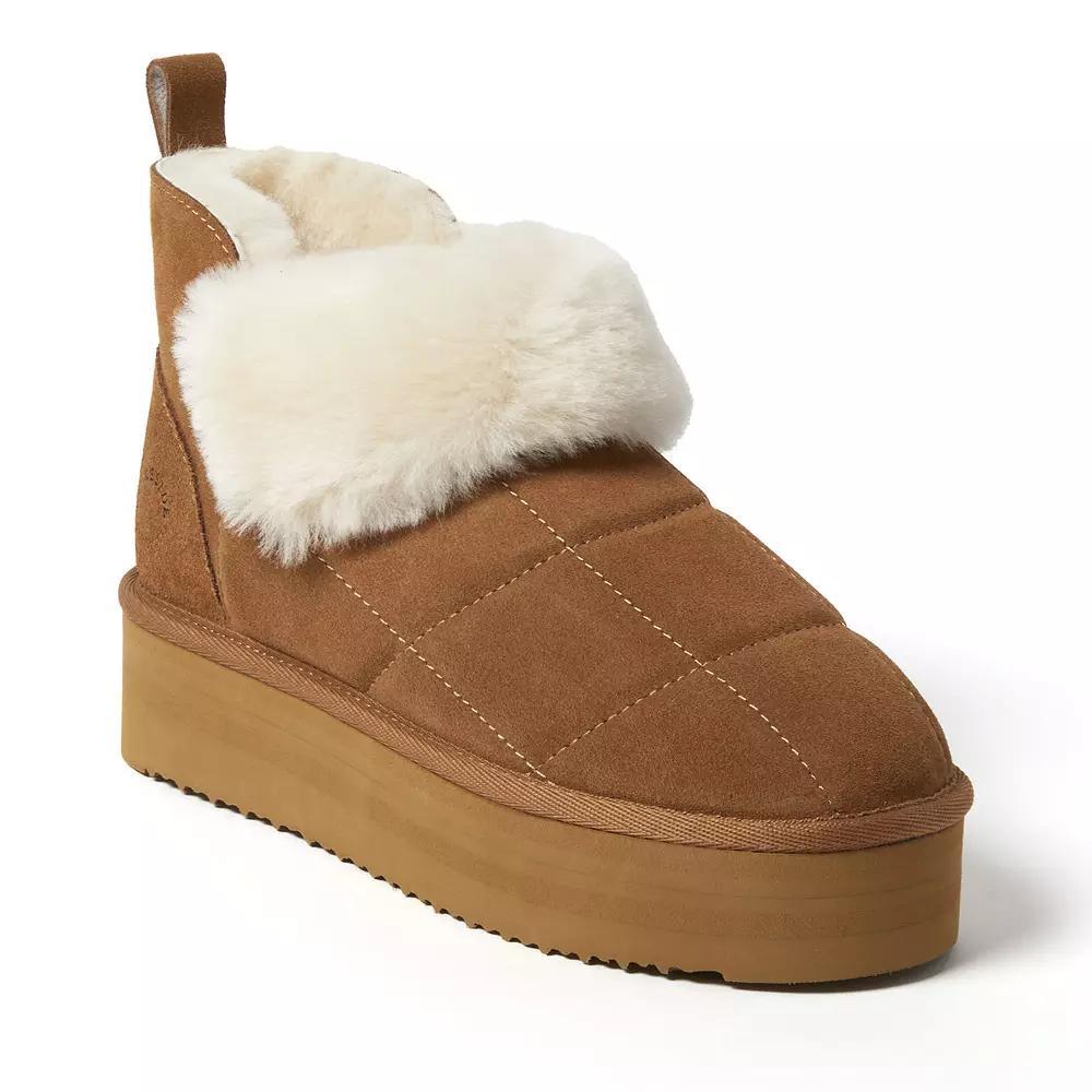 Dearfoams Bayswater Puff Women's Platform Shearling Bootie Slippers, Size: 10, Brown Product Image