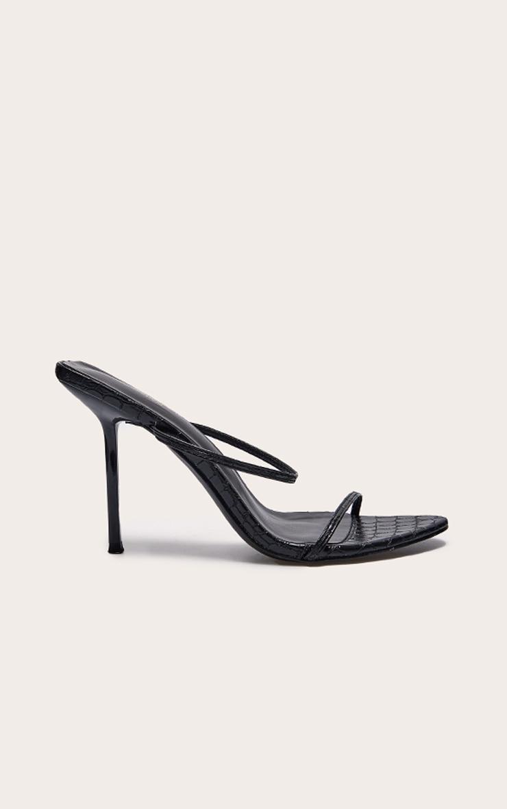 PLT Label Black Croc Faux Leather Barely There Point Toe High Heels Product Image