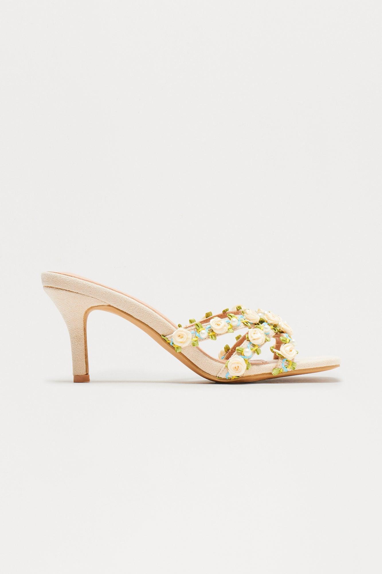 Anthea Flower Mules - Nude Product Image