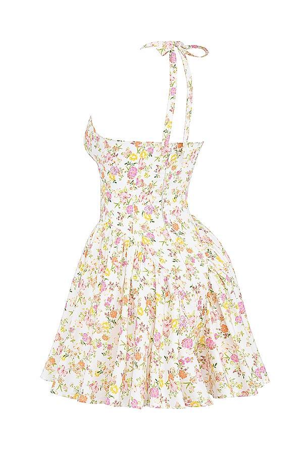 Valentia Ivory Meadow Print Cotton Halter Mini Dress Product Image