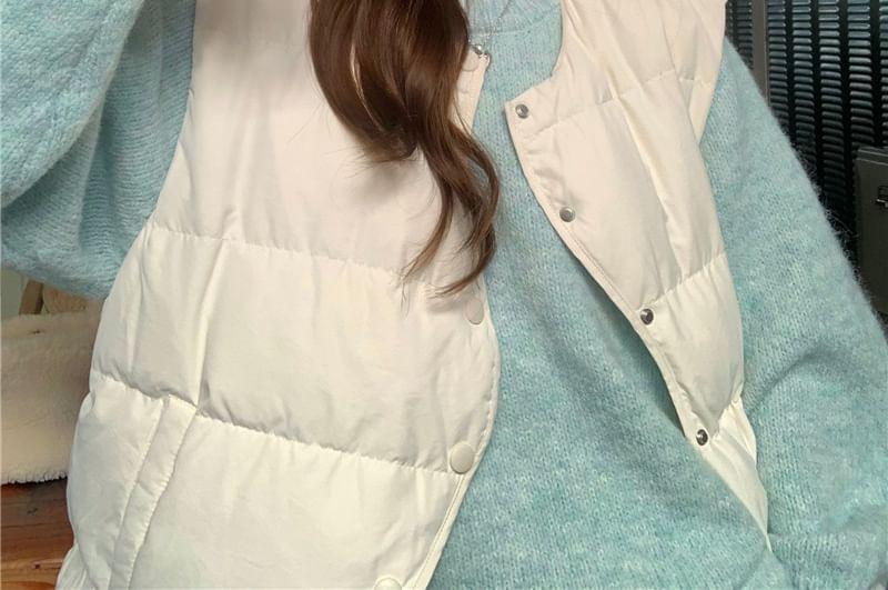 Round Neck Plain Button-Up Puffer Vest / Sweater Product Image