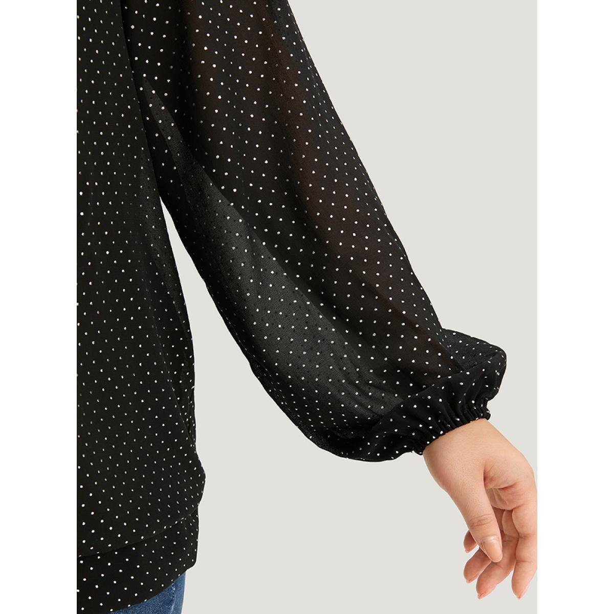 Plus Size BlackFlower Glitter Polka Dot Puff Sleeve Keyhole Blouse Women Elegant Long Sleeve Round Neck Dailywear Blouses BloomChic 30/6X Product Image