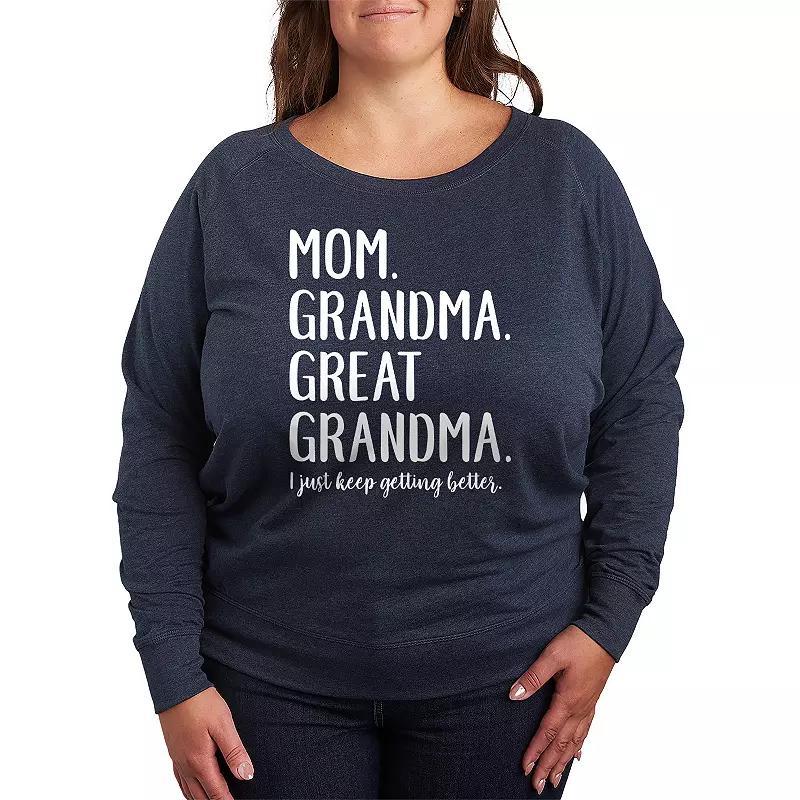 Womens Mom Grandma Great Grandma French Terry Long Sleeve Tee Grey Indigo Product Image
