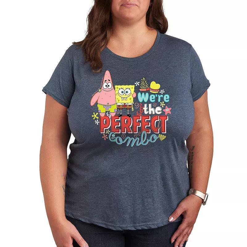 Plus Size SpongeBob Squarepants Were The Perfect Couple Graphic Tee, Womens Grey Blue Product Image