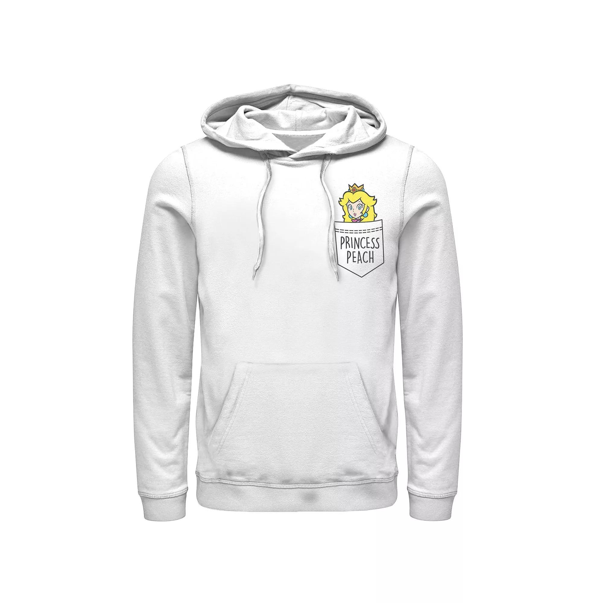 Men's Nintendo Super Mario Princess Peach Pocket Pull-Over Hoodie, Size: XL, White Product Image