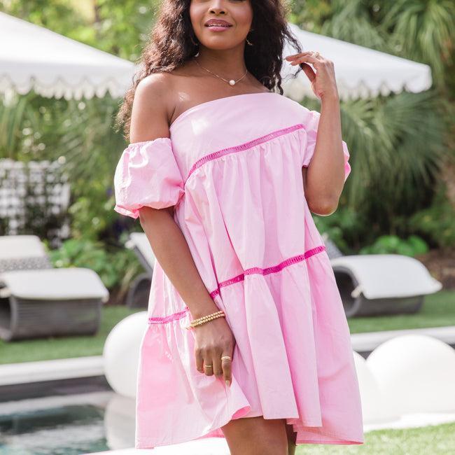 Graceful Beauty Light Pink Asymmetrical Puff Sleeve Mini Dress SALE Product Image