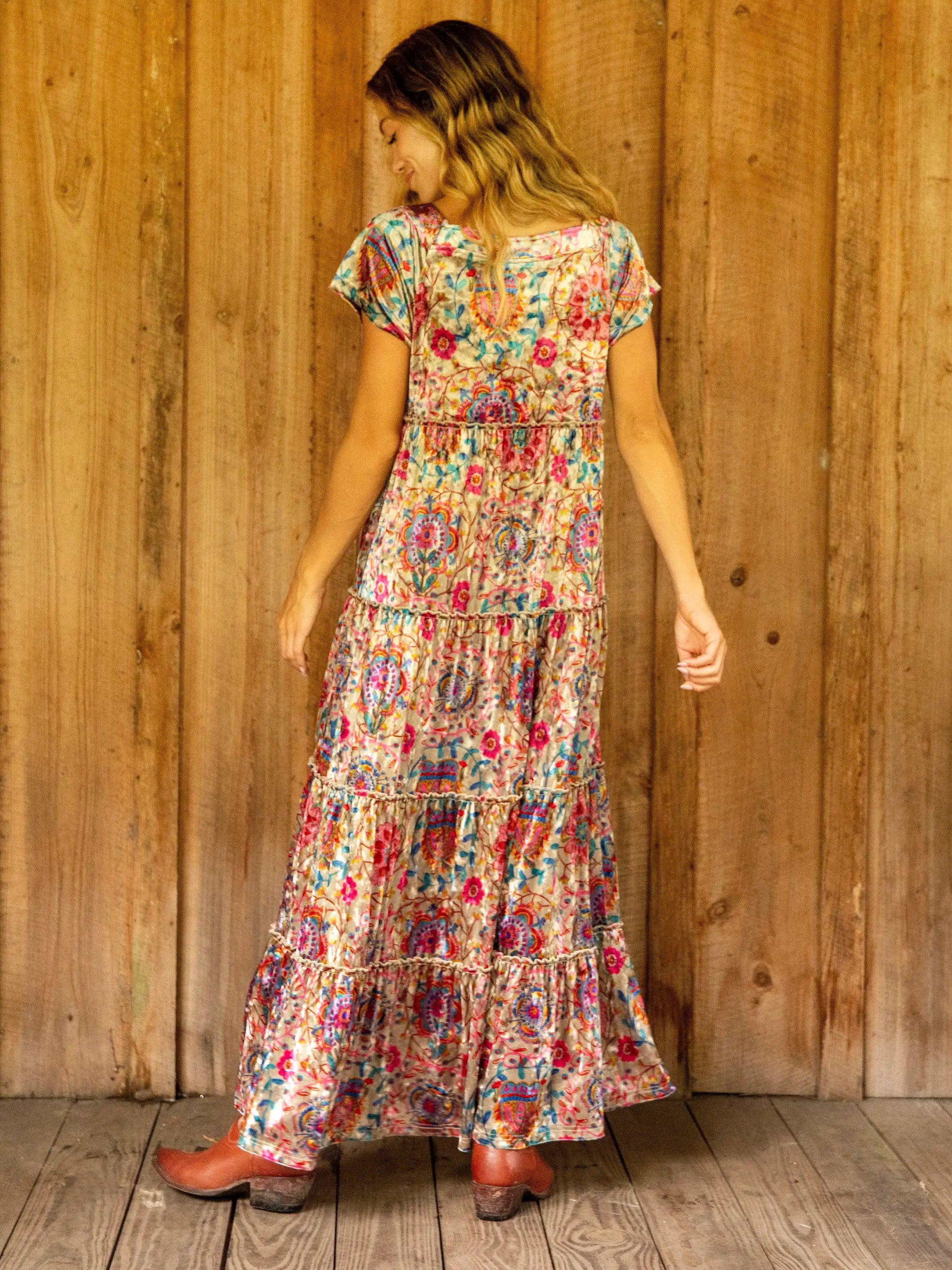 Berkley Velvet Maxi Dress - Black Printed Folk Cream Product Image