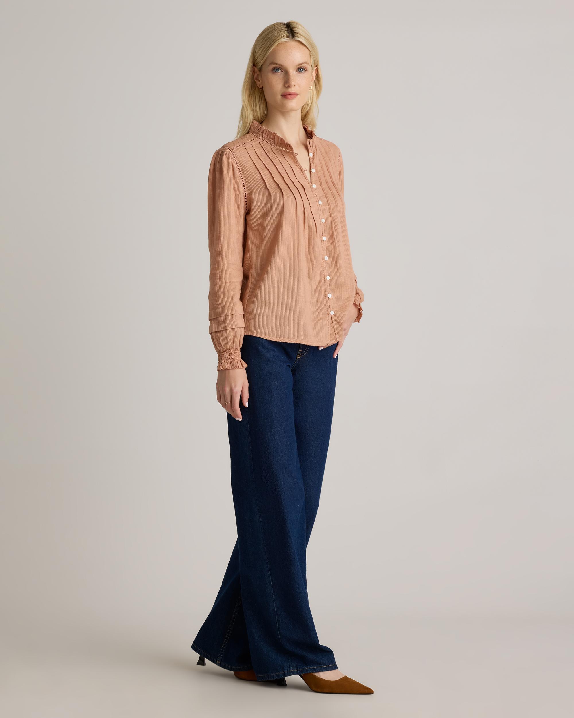 Quince | Women's Organic Textured Cotton Peasant Blouse Organic Cotton Product Image