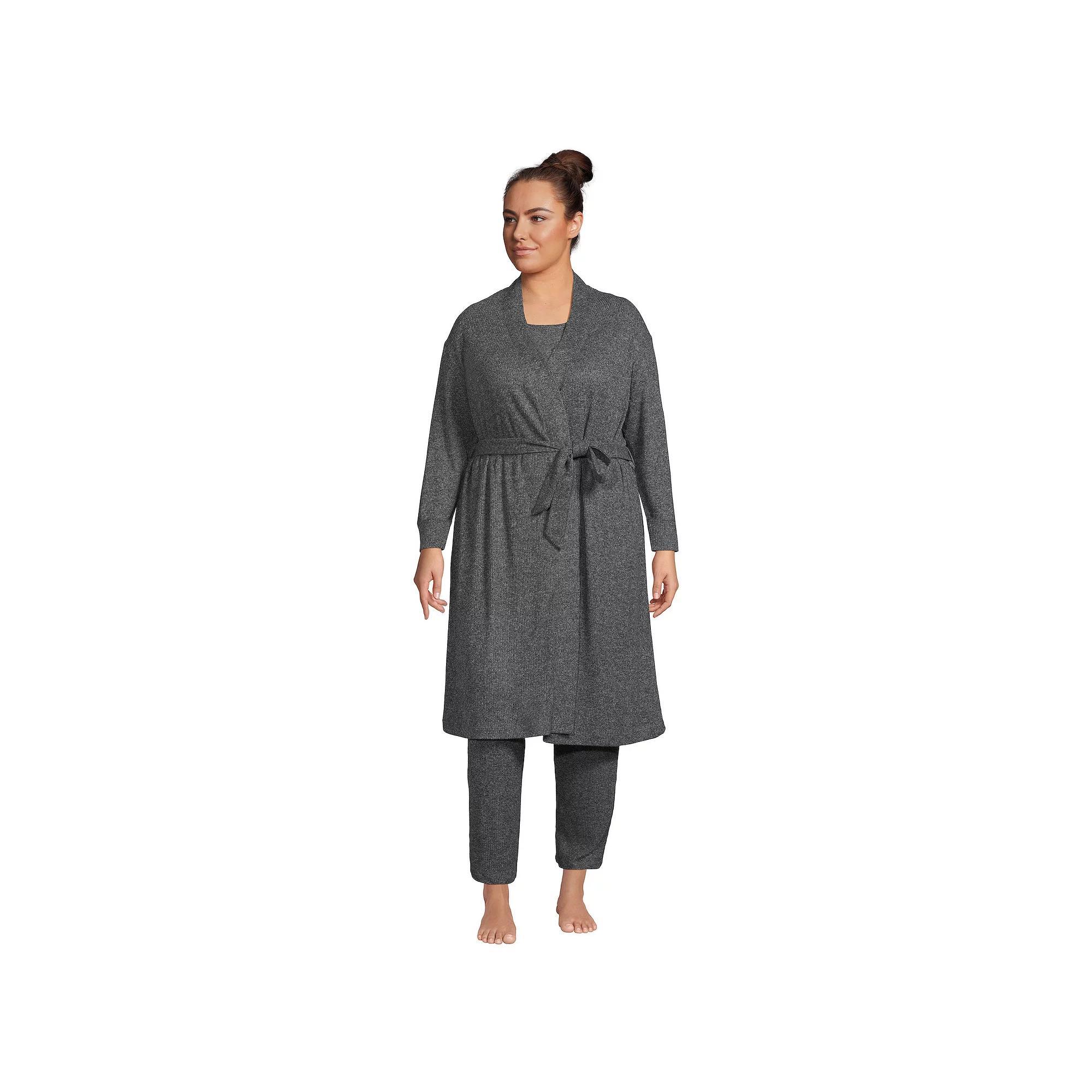 Plus Size Lands' End Women's Cozy 3 Piece Pajama Top, Pajama Pants & Robe Sleep Set, Size: 1XL, Rich Red Product Image