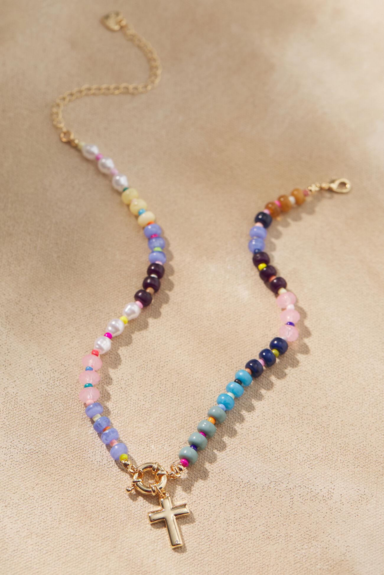 Beaded Cross Charm Necklace Product Image