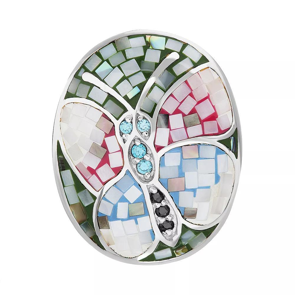 Sterling Silver Mother-of-Pearl Mosaic Butterfly Ring, Women's, Size: 8 Product Image