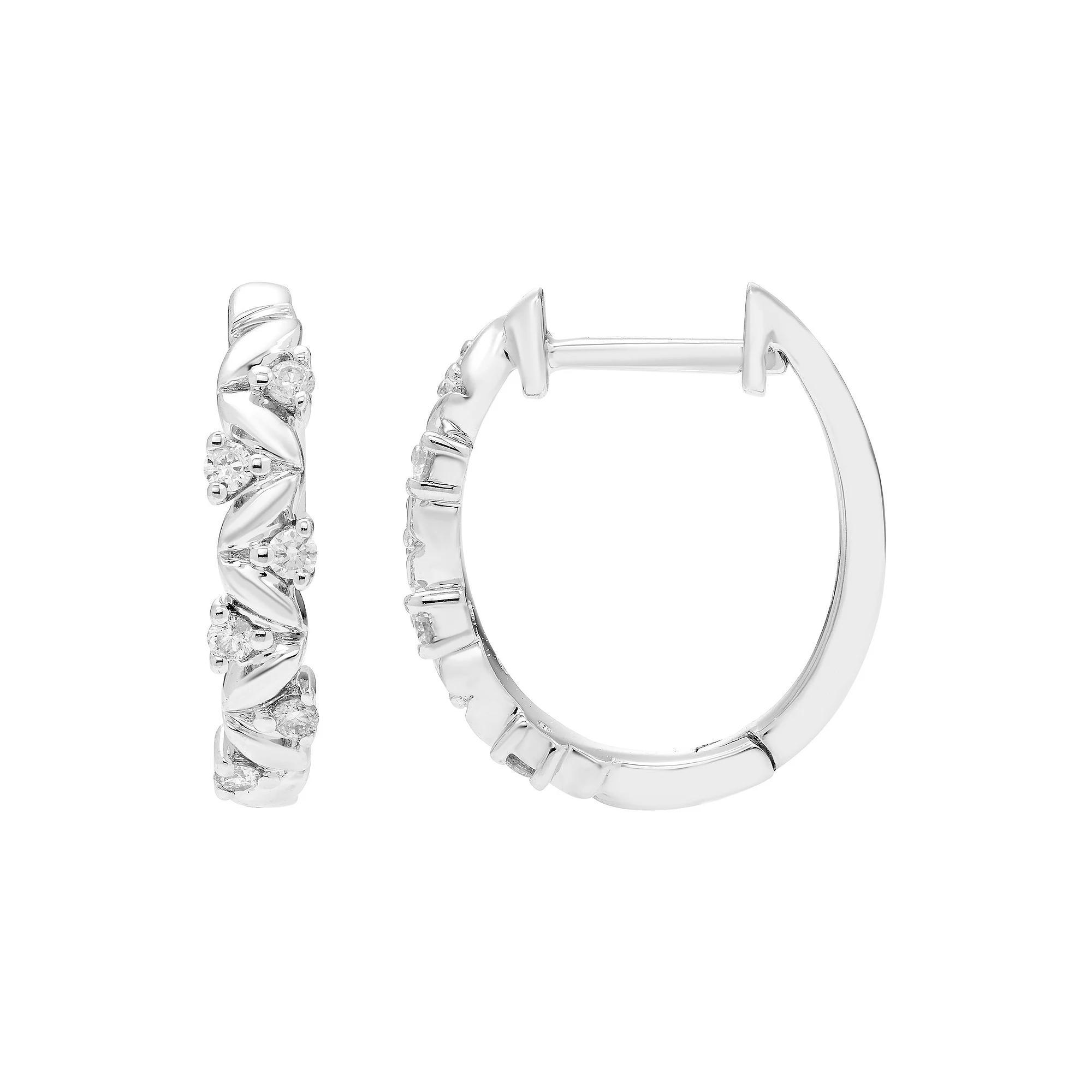 Boston Bay Diamonds Sterling Silver 1/8 Carat T.W. Diamond Hoop Earrings, Womens Product Image