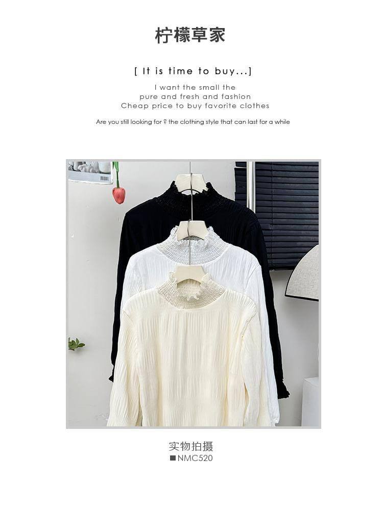 Fleece-Lined Smocked-Neck Loose Chiffon Blouse Product Image