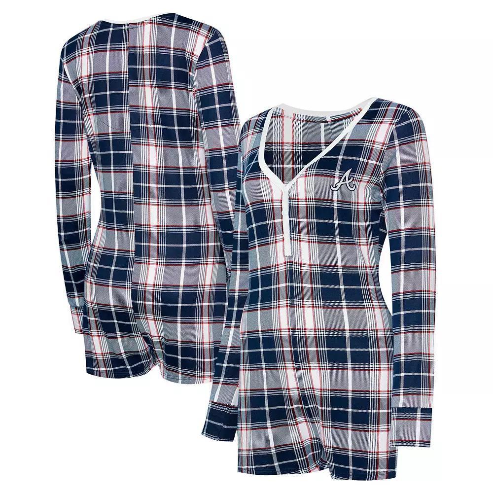 Women's Concepts Sport Navy Atlanta Braves Ashford Plaid V-Neck Knit Romper, Size: Small, Blue Product Image