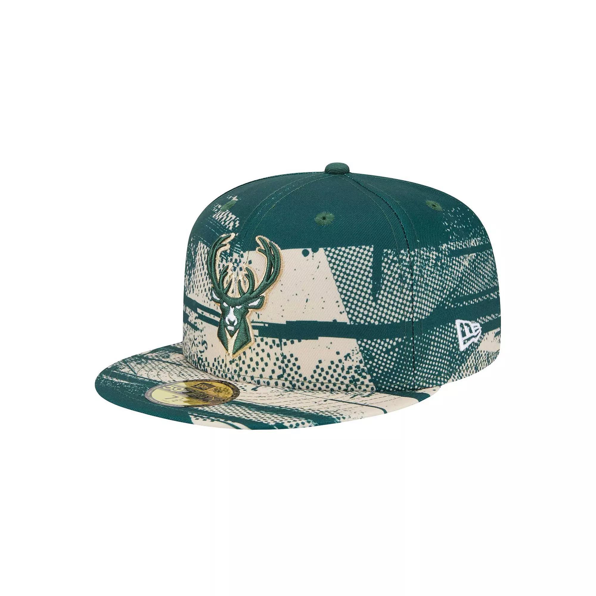 Men's New Era Hunter Green Milwaukee Bucks Tip-Off 59FIFTY Fitted Hat, Size: 7 3/8, Team Product Image