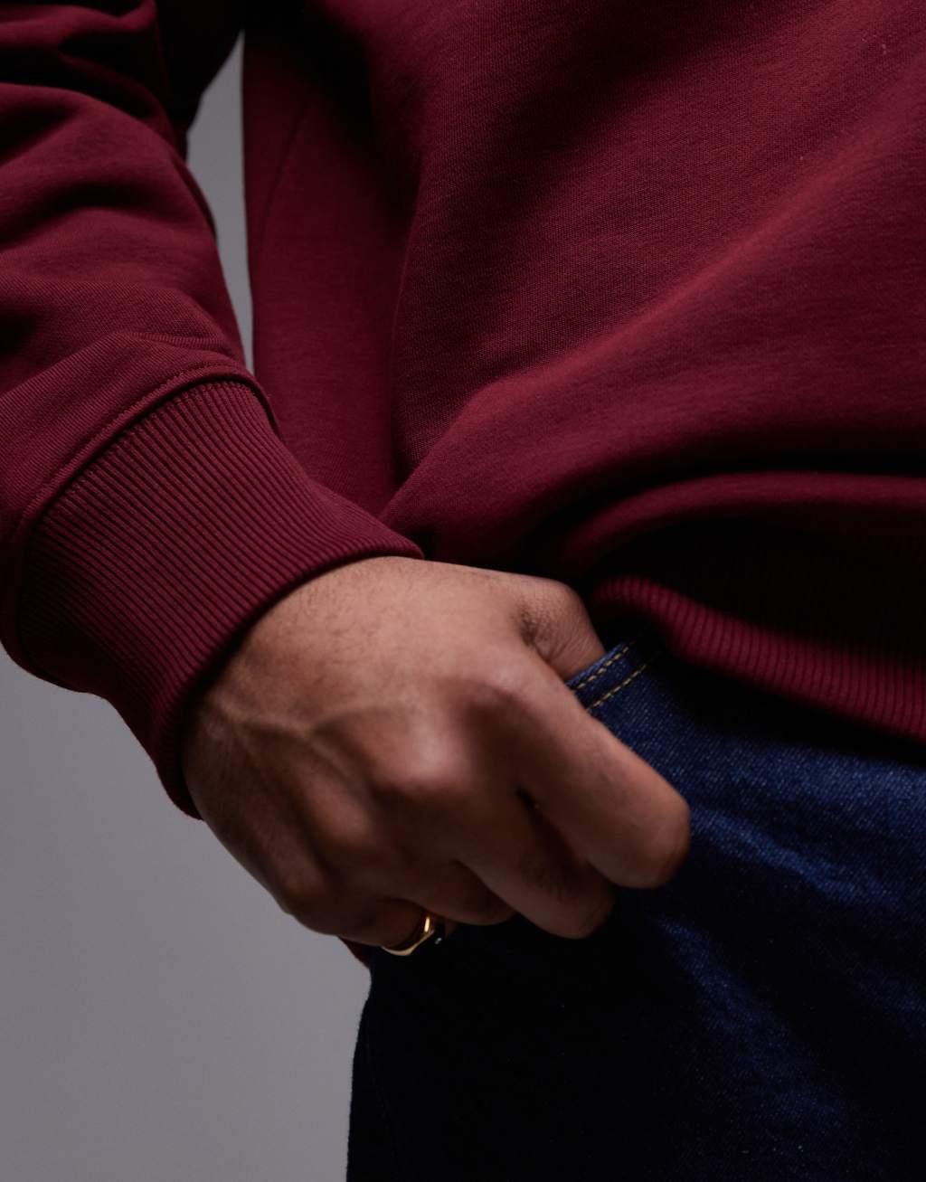 Topman classic oversized jersey sweatshirt in plum Product Image