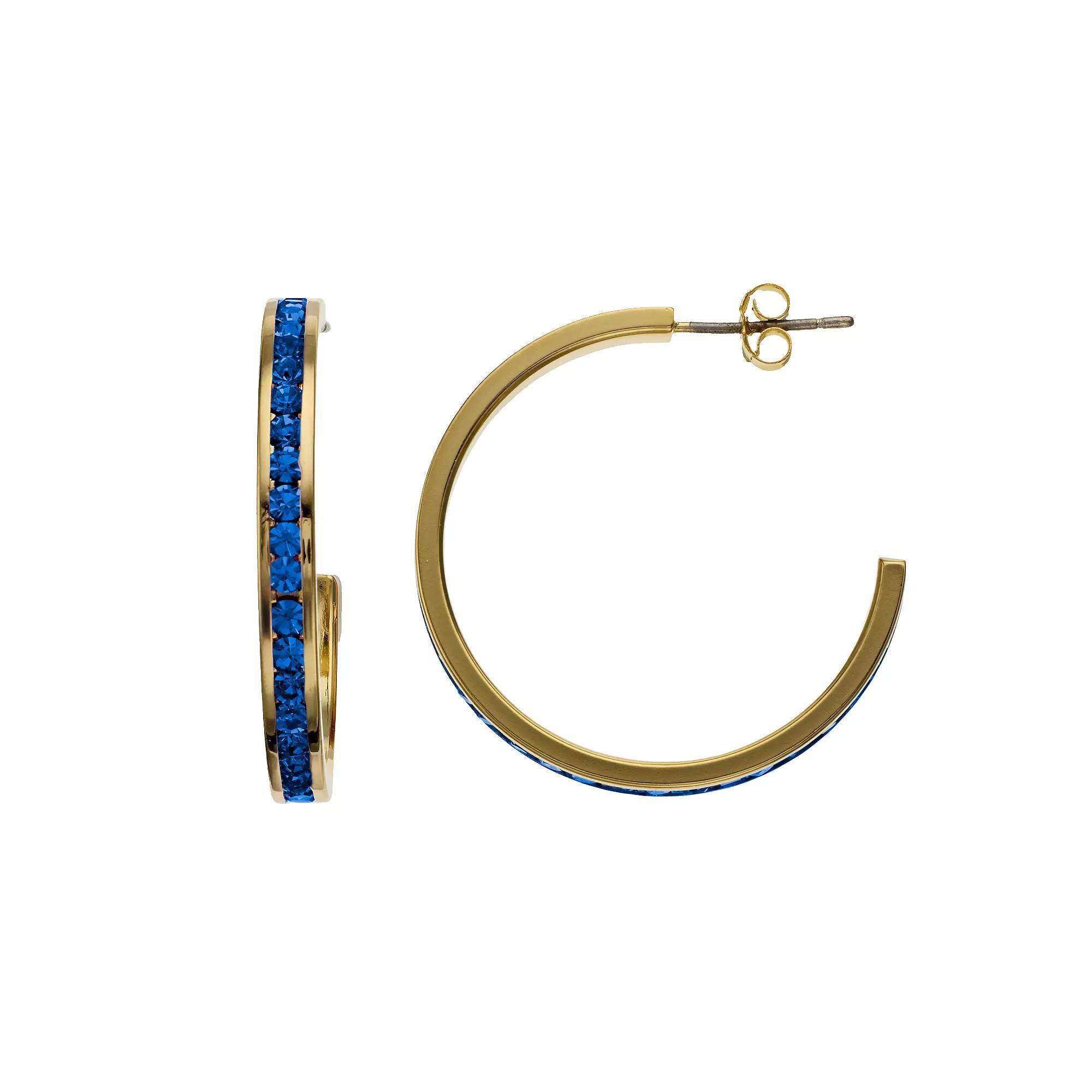 Traditions Jewelry Company 18k Gold Over Silver Crystal Birthstone Hoop Earrings, Womens, September Product Image