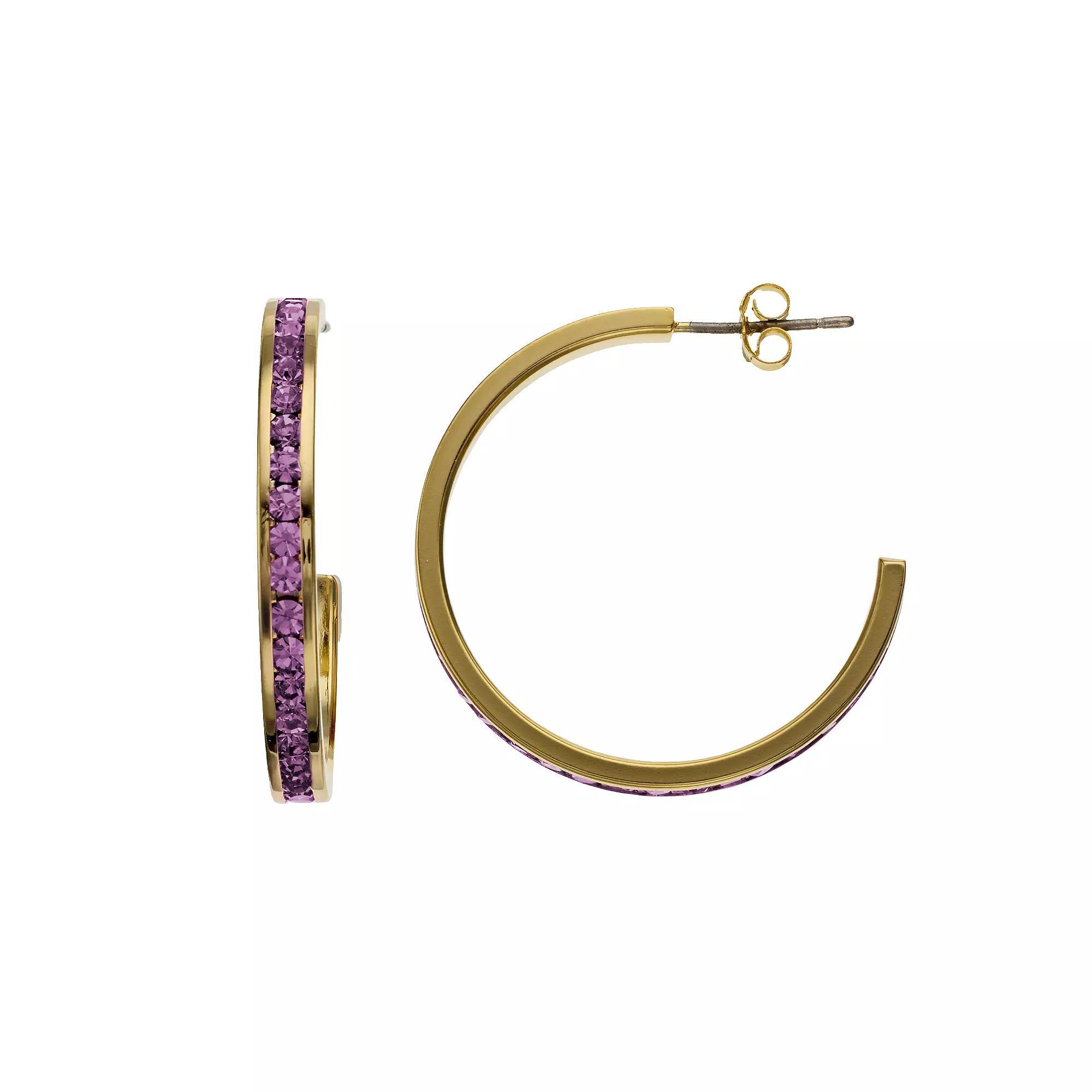 Traditions Jewelry Company 18k Gold Over Silver Crystal Birthstone Hoop Earrings, Womens, September Product Image