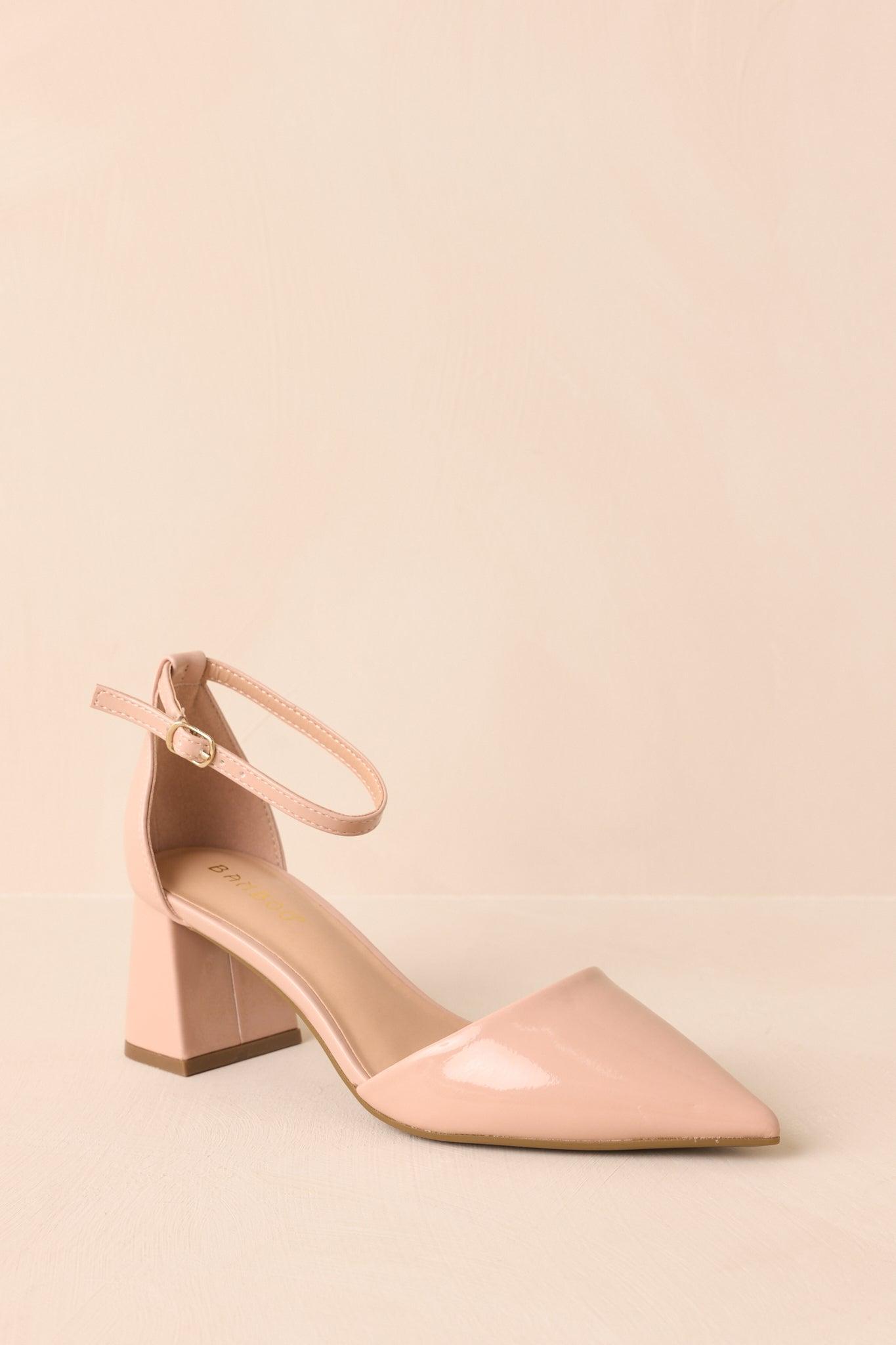 The Perfect Occasion Beige Pointed Toe Ankle Strap Block Heels Product Image
