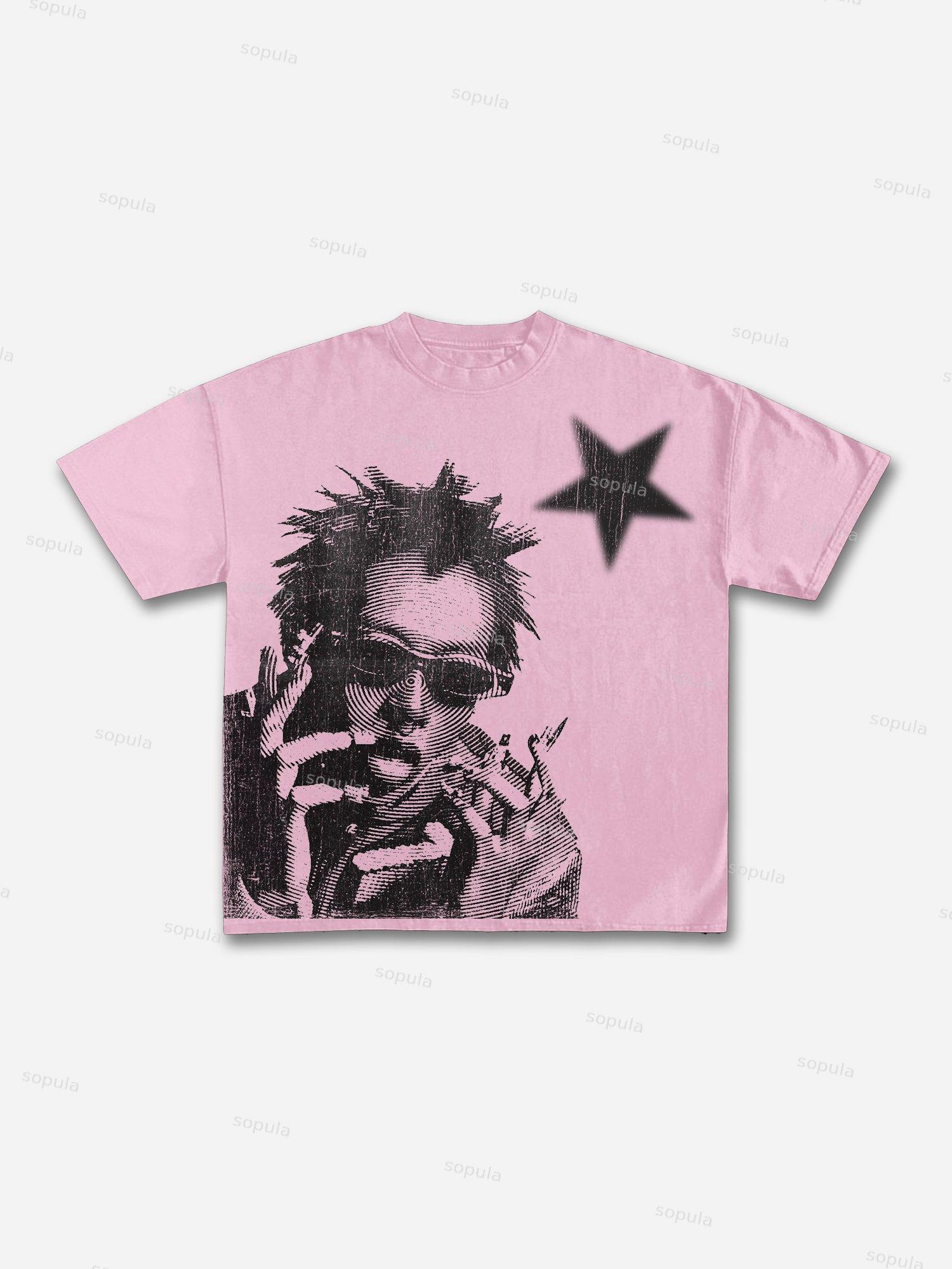 Street Abstract Portrait Print Cotton T-shirt Product Image