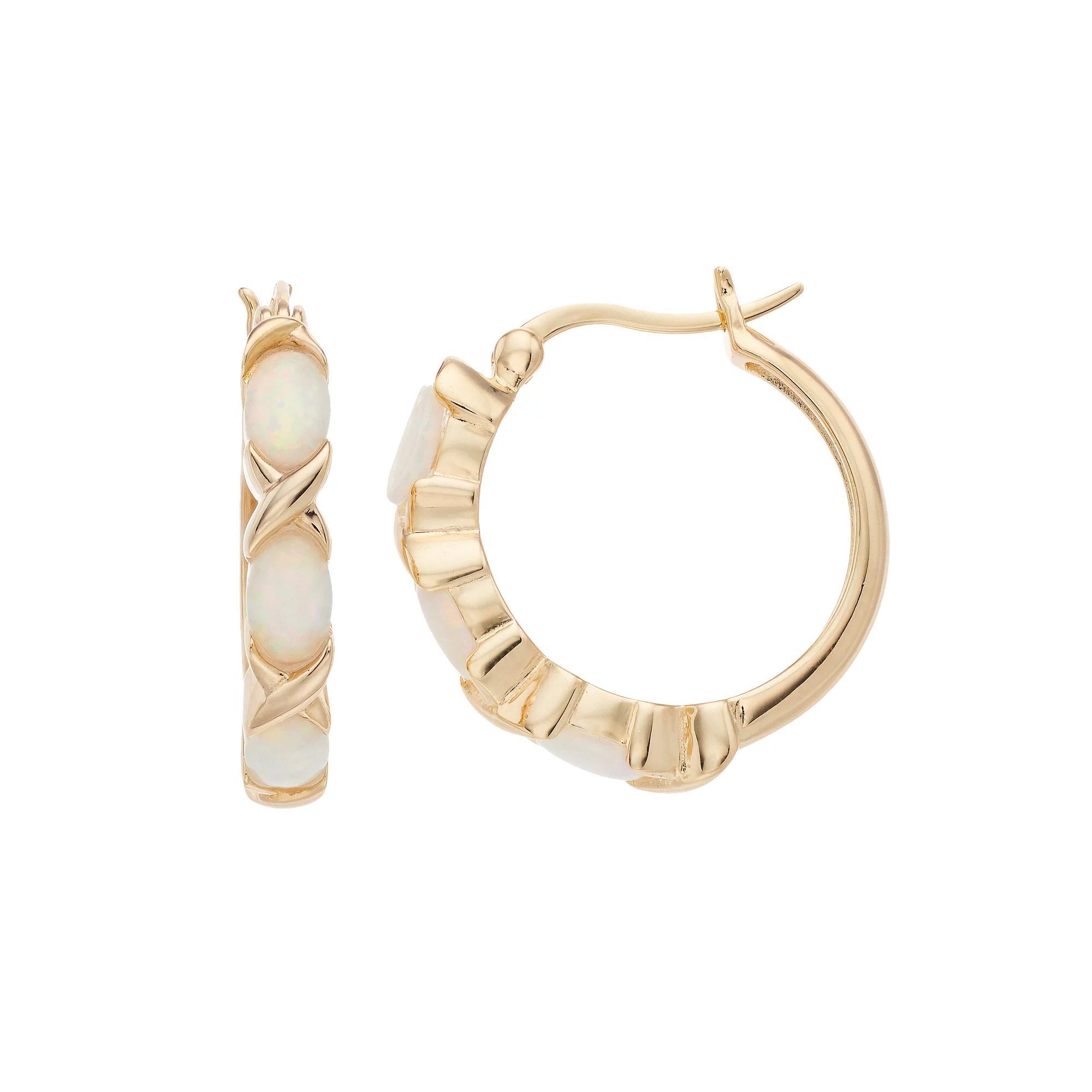 Gemminded 18k Gold Over Silver Lab-Created Opal Hoop Earrings, Womens, Gold Tone Product Image