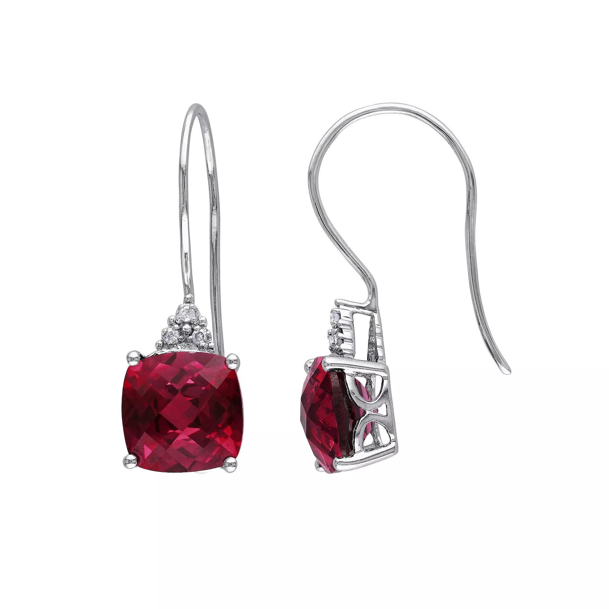 Stella Grace 10k White Gold Lab-Created Emerald & Diamond Accent Hook Earrings, Womens Product Image