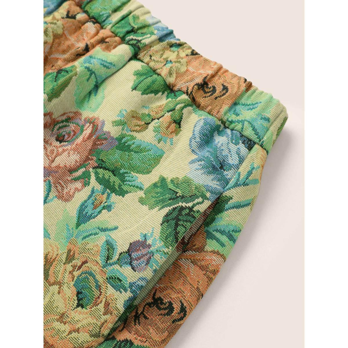 Plus Size Floral Print Elastic Waist Pocket Split Hem Skirt Women LightBrown Elegant Non No stretch Slanted pocket Everyday Skirts BloomChic 26/4X Product Image