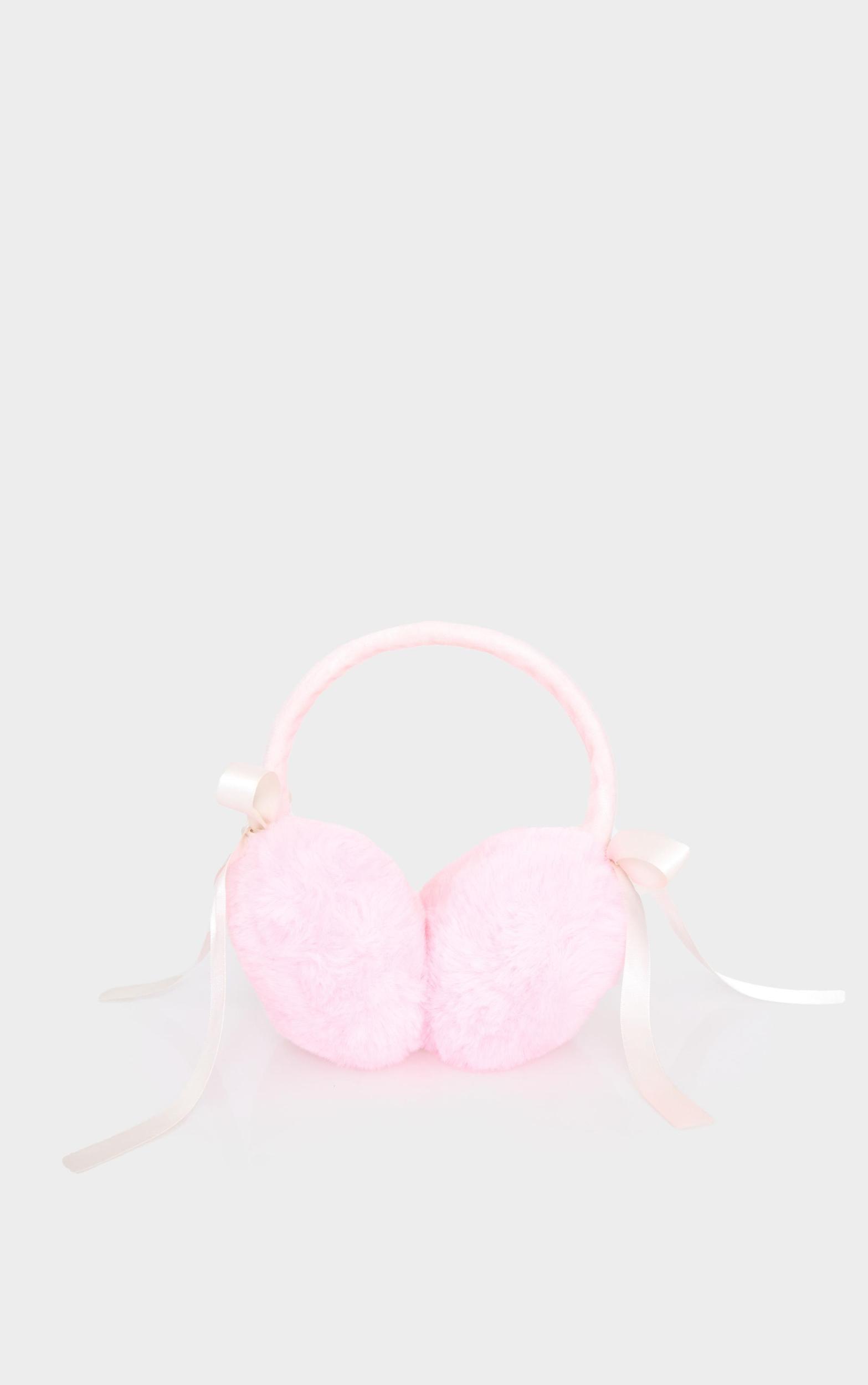 Pink Faux Fur Bow Detail Ear Muffs Product Image