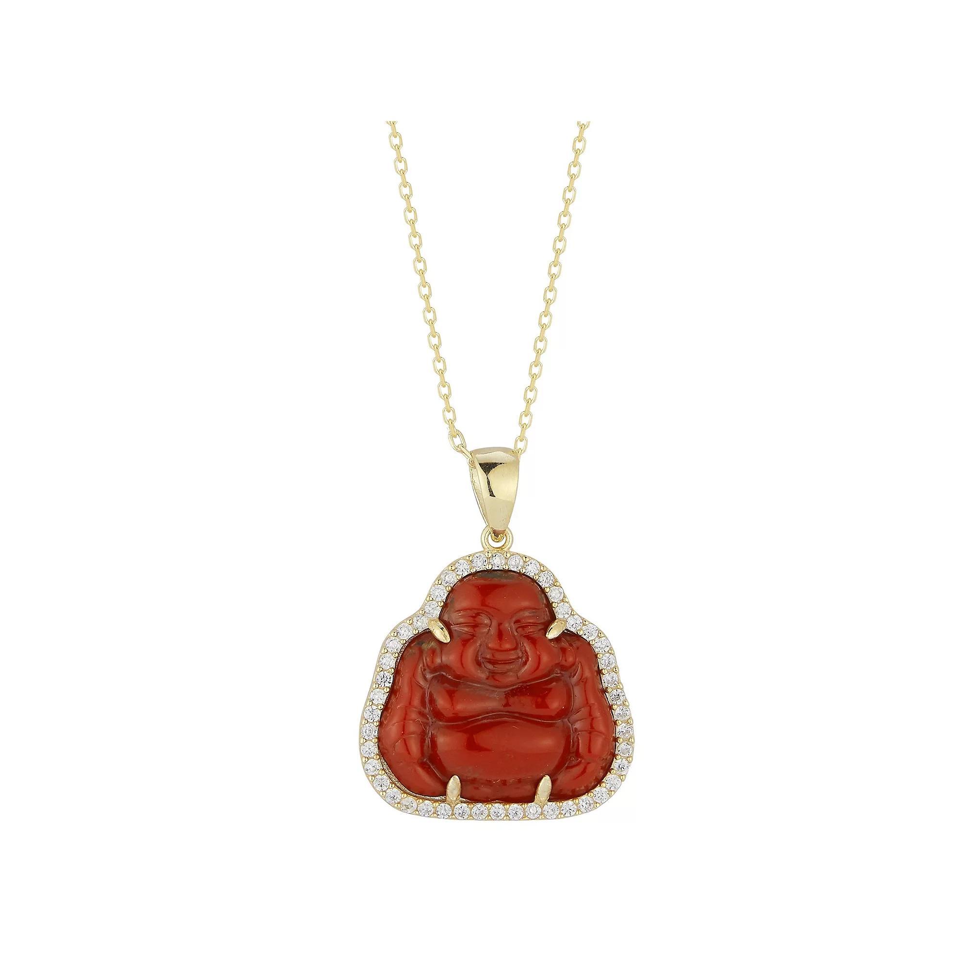 Sunkissed Sterling Cubic Zirconia & Resin Buddha Pendant Necklace, Women's, Size: 18", Gold Tone Blue Product Image