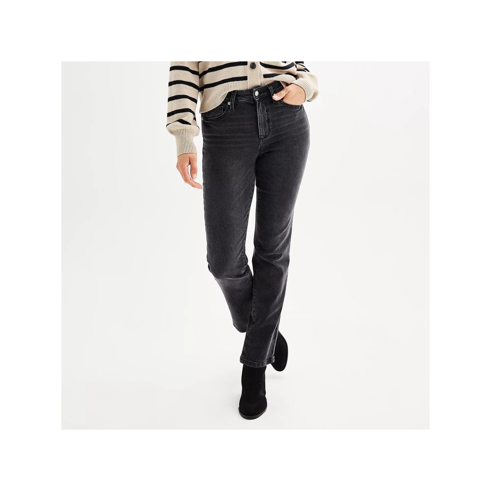 Petite Sonoma Goods For Life® High Rise Straight Jeans, Women's, Size: 14 Petite, Black Wash Product Image