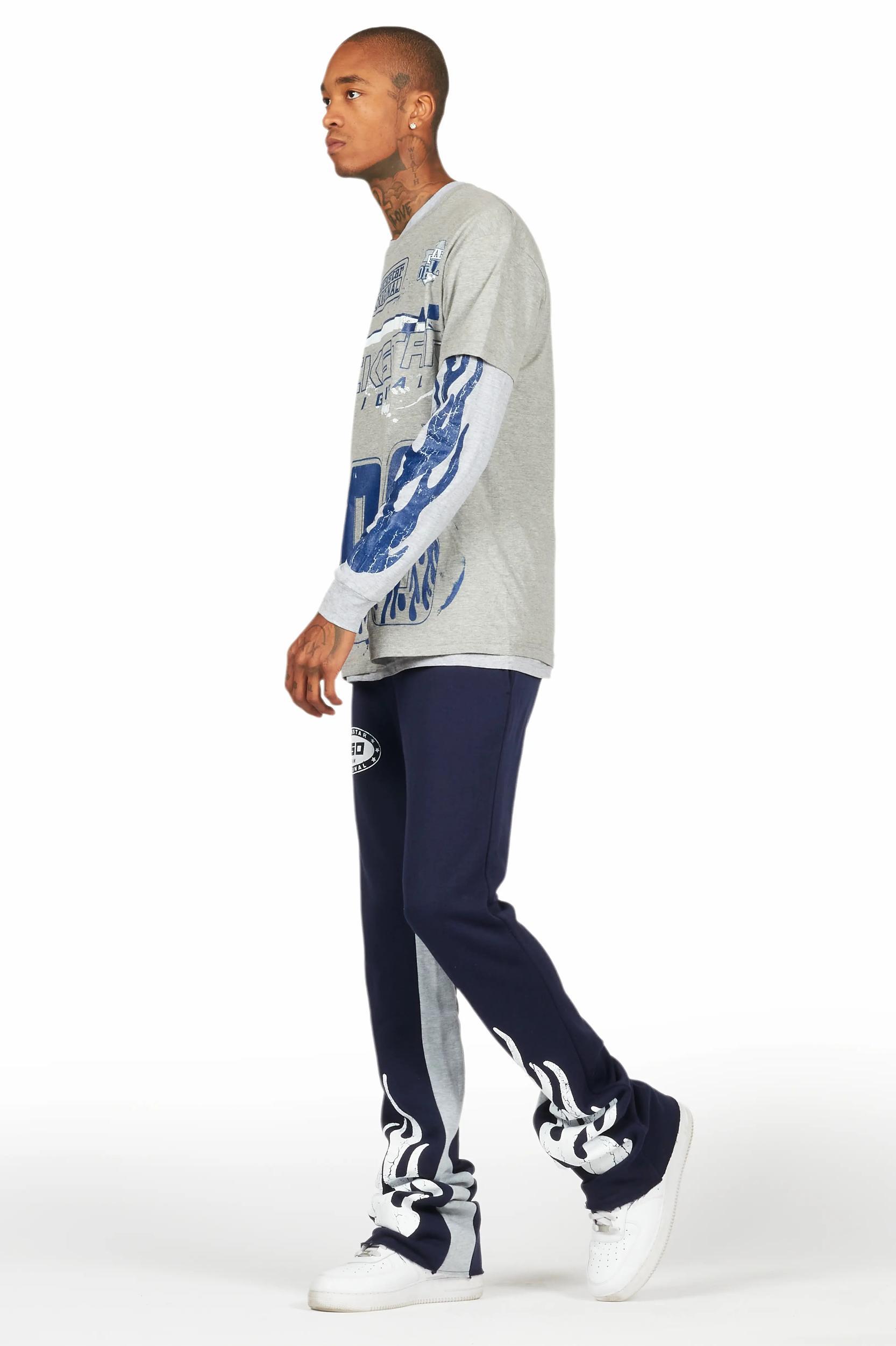 Amos Heather Grey Double Layer T-Shirt/Stacked Baggy Pant Set Male Product Image