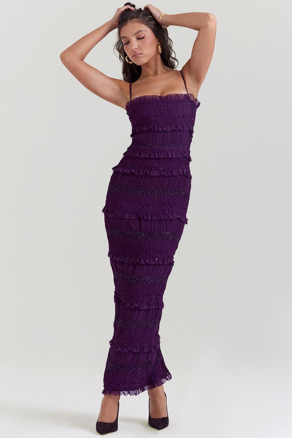 Solana Grape Sequin Pleat Corset Dress Product Image