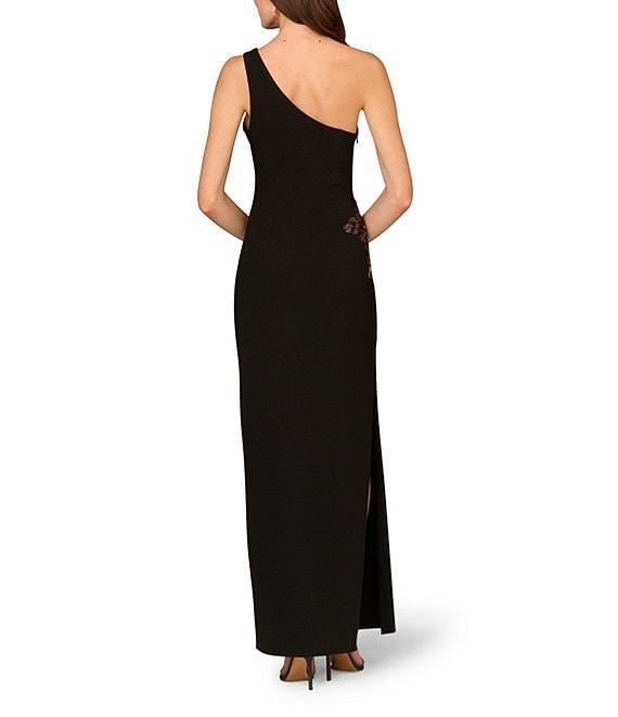 Aidan Mattox Beaded Crepe Flower Pattern One Shoulder Neck Side Slit Column Gown Product Image