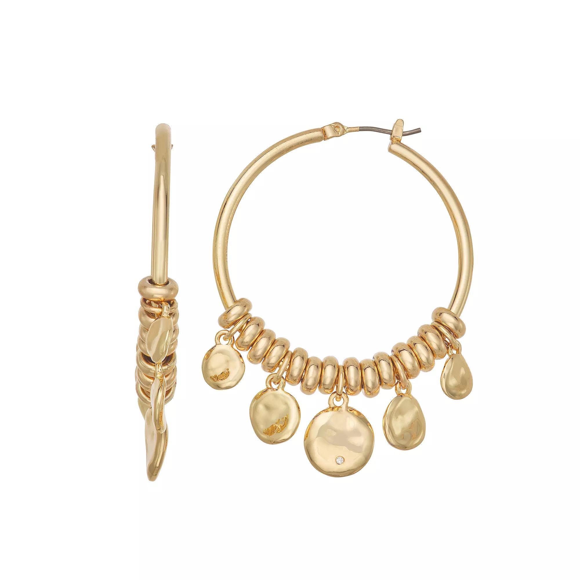 Napier Gold Tone Glitzy Hoop Earrings, Women's Product Image