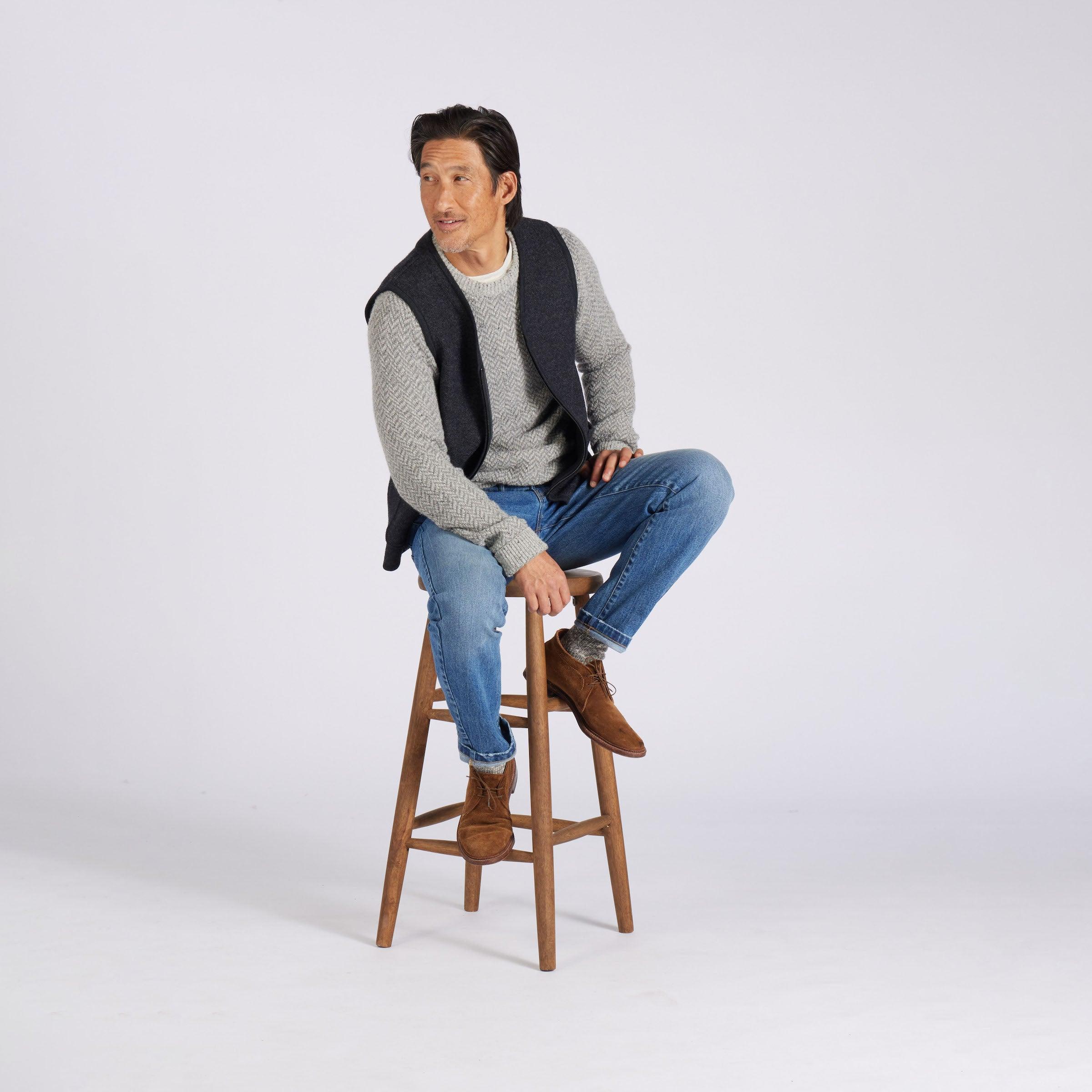 Burnham Boiled Wool Zip Up Vest  - Charcoal Product Image