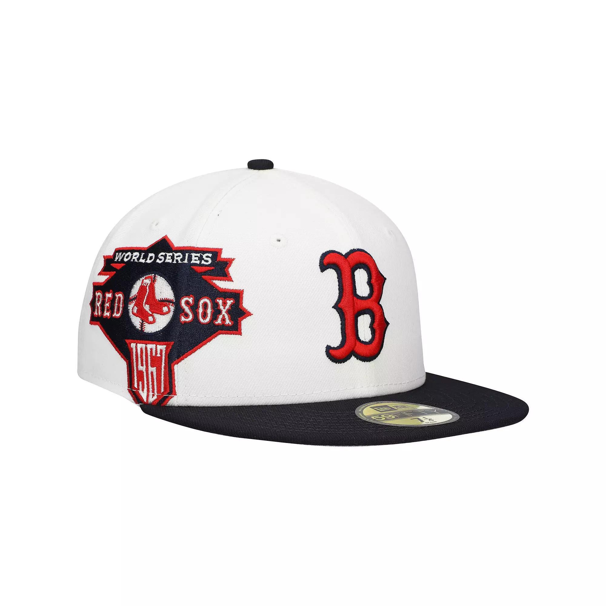 Men's New Era White/Navy Boston Red Sox Major Sidepatch 59FIFTY Fitted Hat, Size: 7 3/4 Product Image