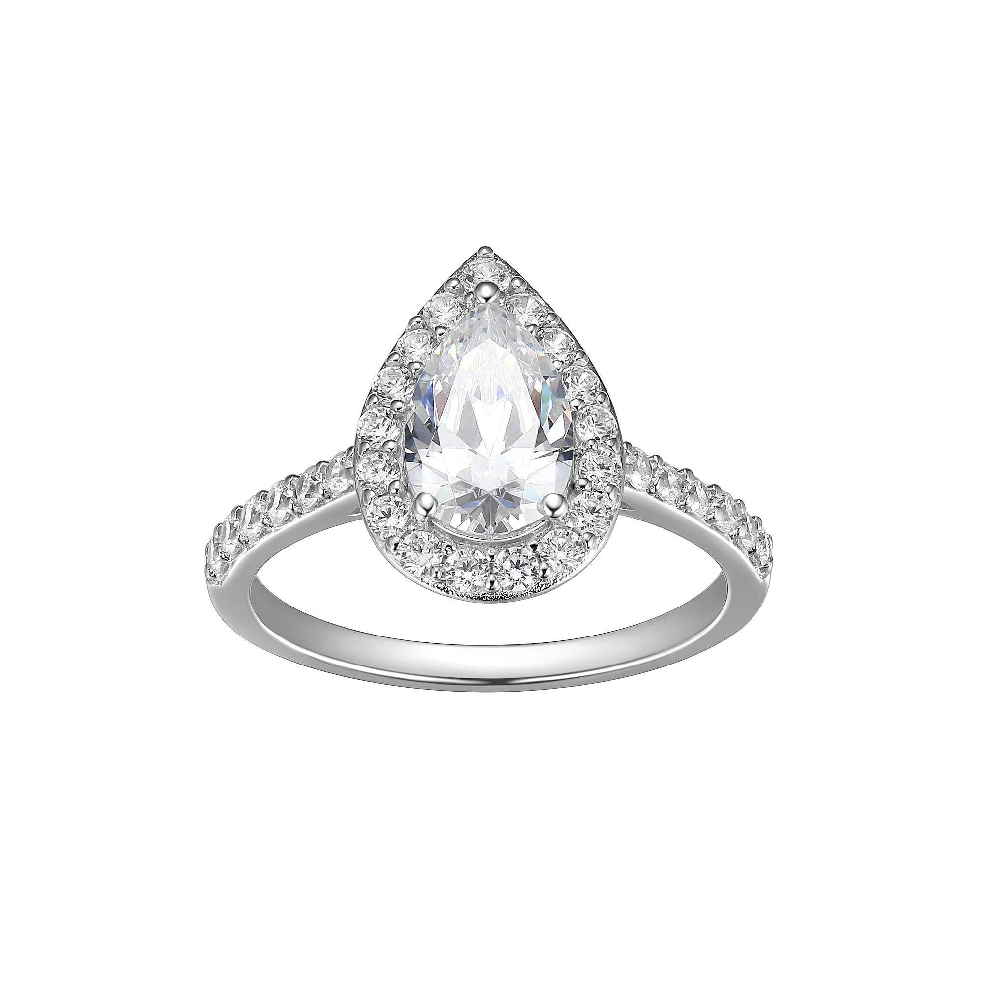 Sterling Silver Lab-Created Moissanite Pear Halo Ring, Women's, Size: 7 Product Image