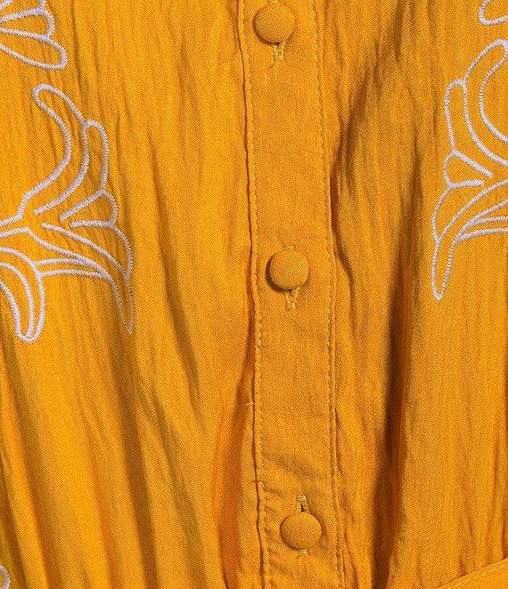 Calessa Petite Size Embroidered Split V-Neck Short Balloon Sleeve A-Line Tiered Belted Maxi Dress Product Image